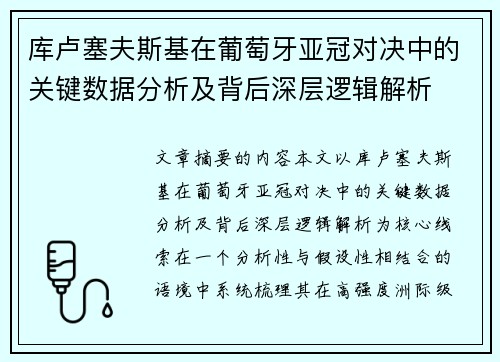 库卢塞夫斯基在葡萄牙亚冠对决中的关键数据分析及背后深层逻辑解析 库卢塞夫斯基在葡萄牙亚冠对决中的关键数据分析及背后深层逻辑解析